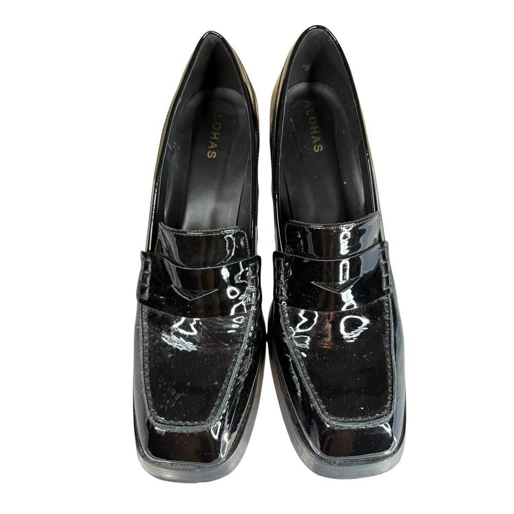 Alohas Take Off Black Patent Leather Loafers 90mm Heel Size 11 US / 41 EU - Picture 10 of 13